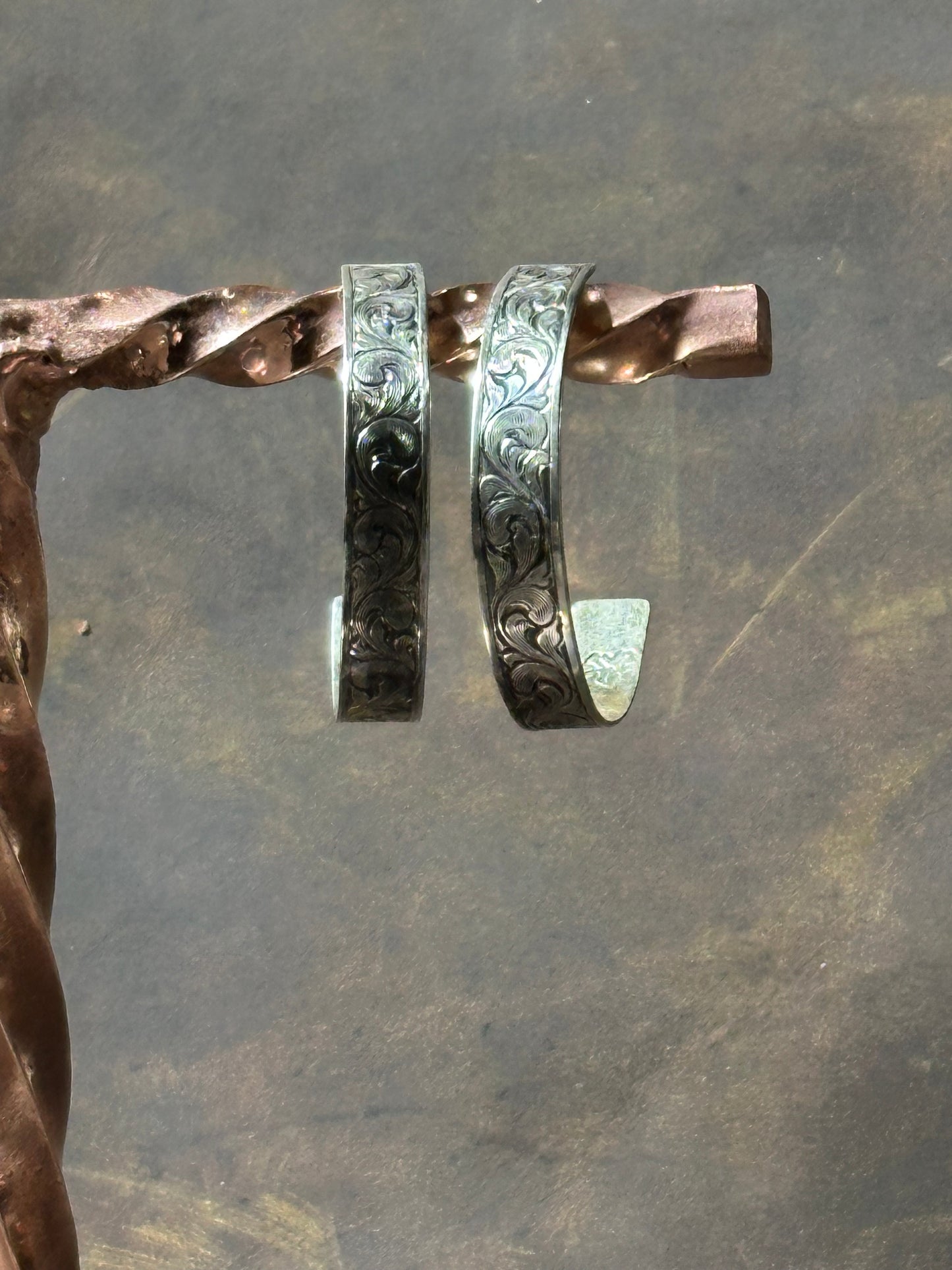 Sterling Silver Engraved Hoop Earrings